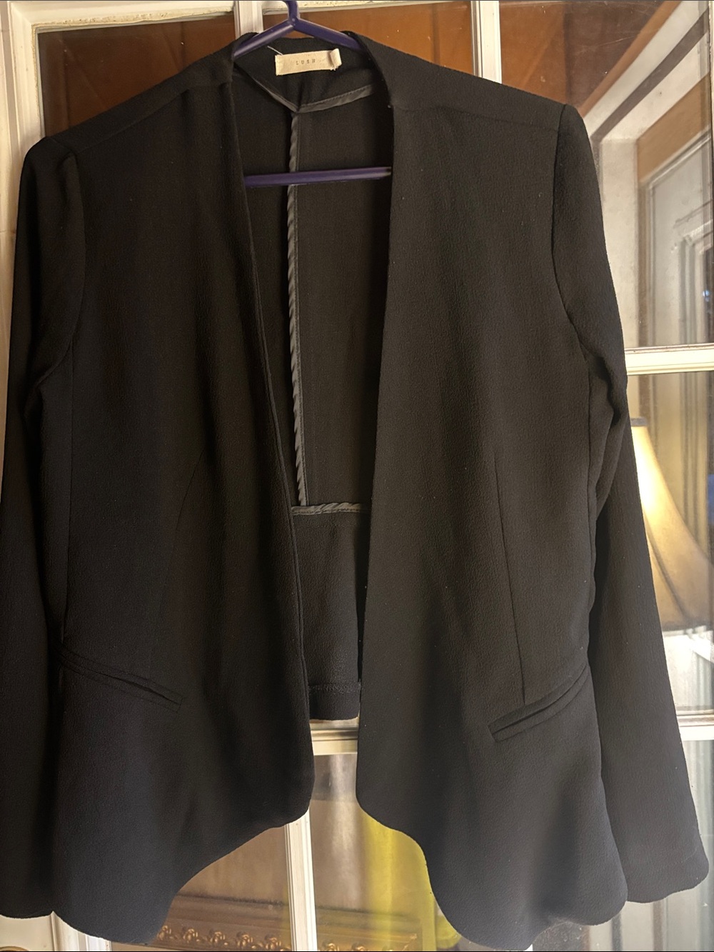Lush Black Open-Front Scalloped Hem Blazer